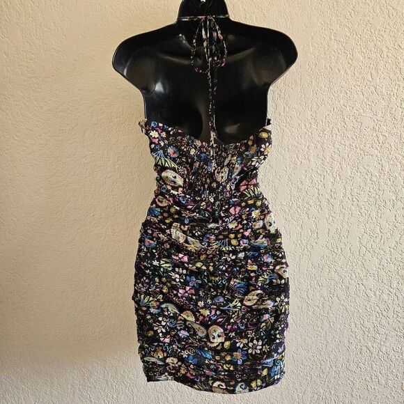 NWOT Zara Ruched Flower Halter Mini Dress - Picture 8 of 9
